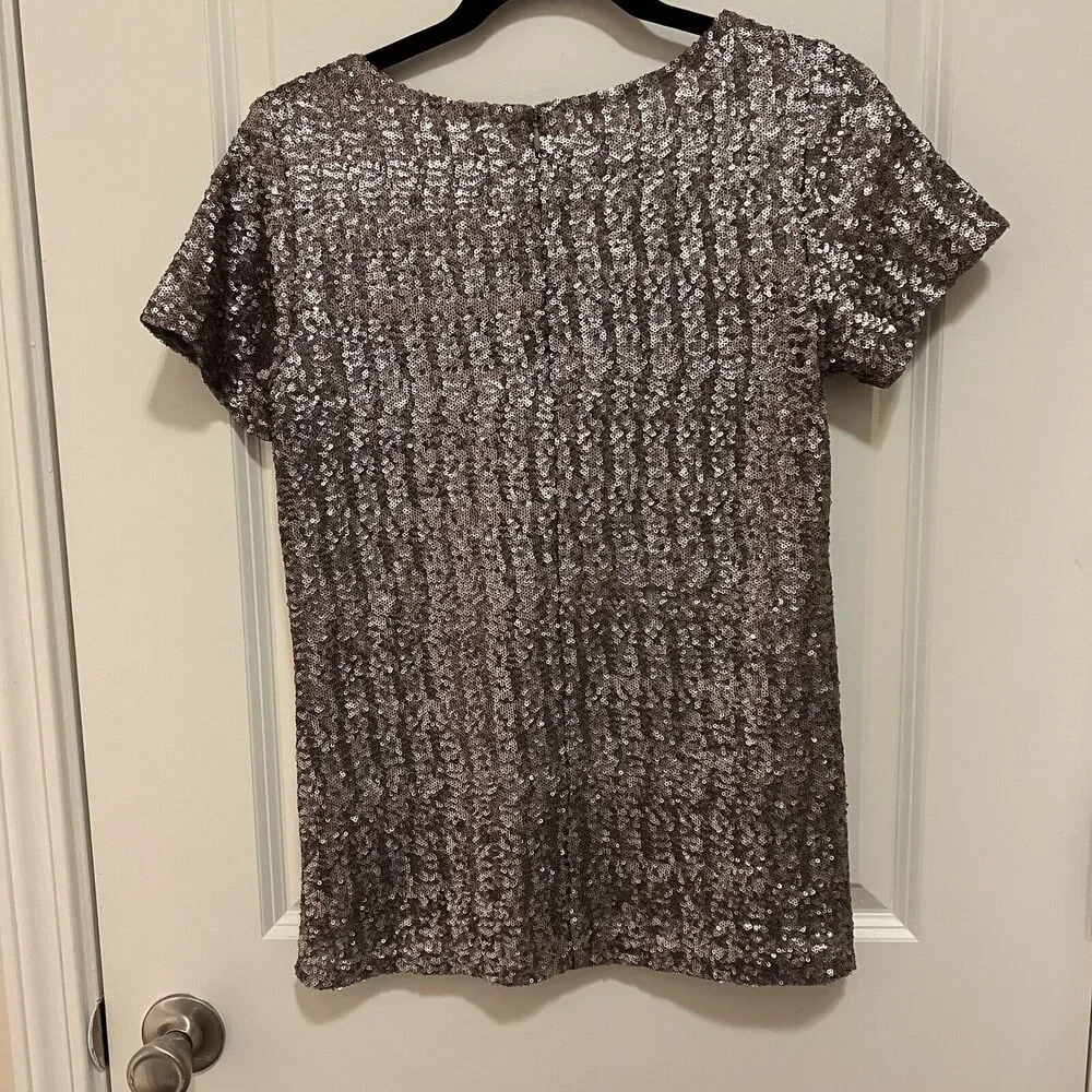Anthropologie VELVET Top by Graham & Spencer Size S Vonnie Sequin Pewter Gray